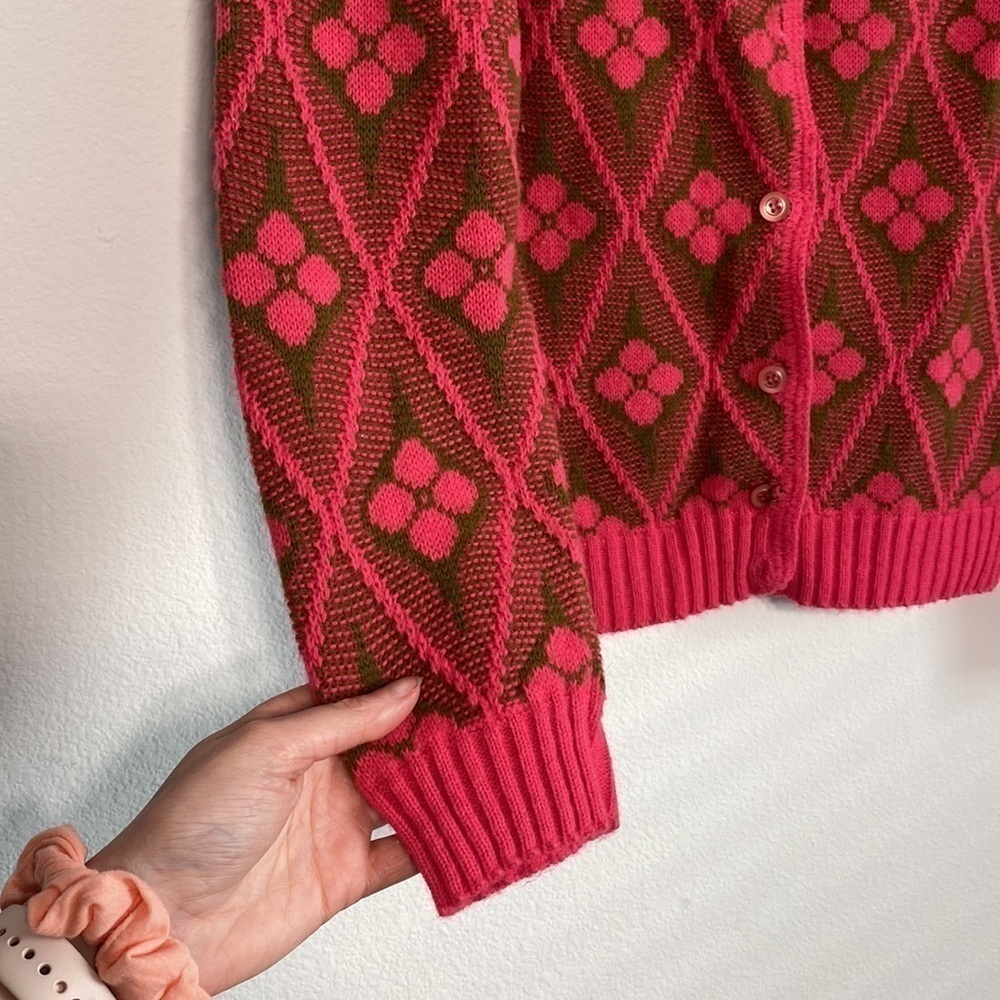 Spring pink and green colorful floral cardigan - Picture 3 of 8